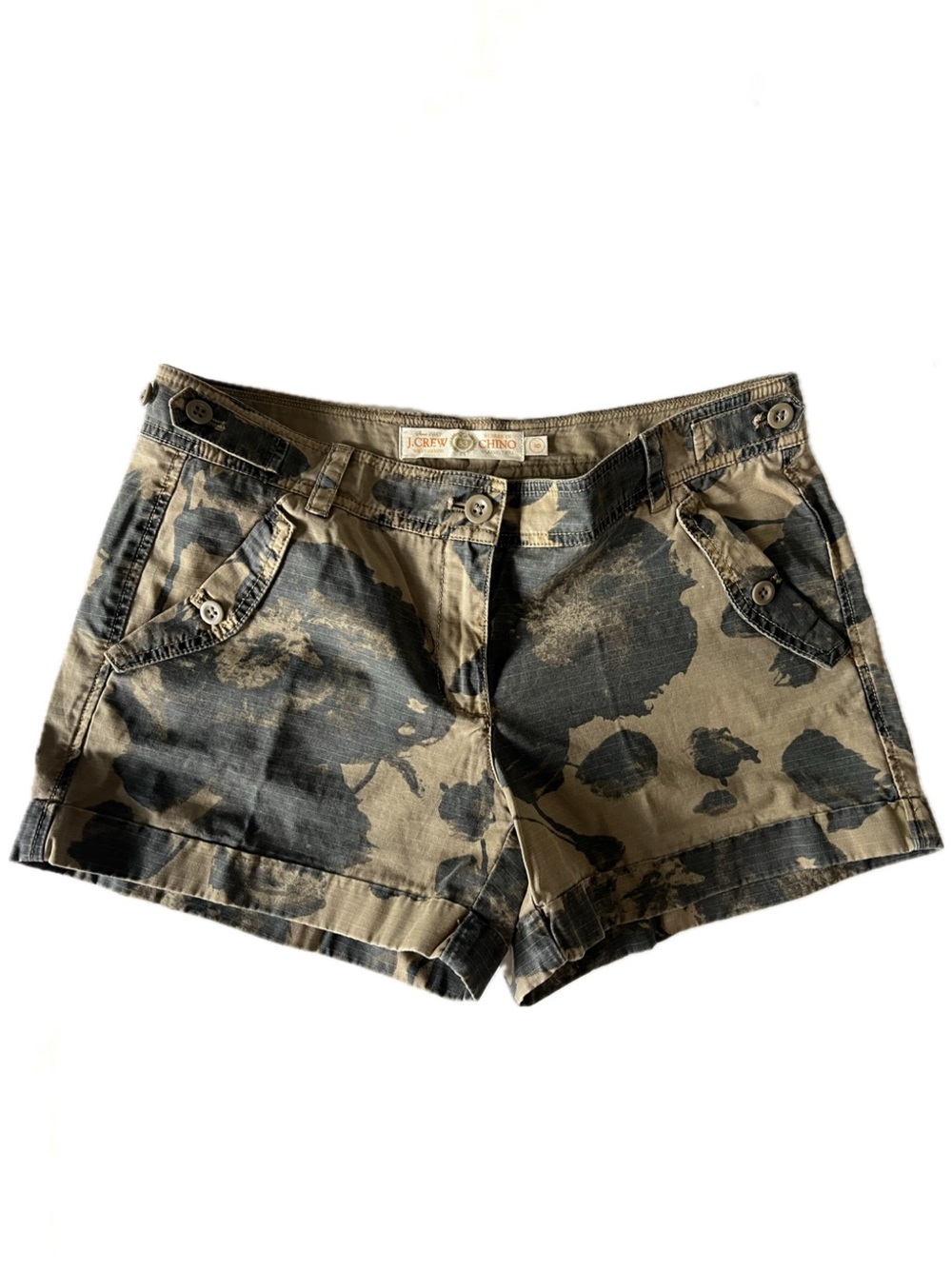 J. Crew Women's Camouflage Print Cotton Utility Shorts - Olive/Black